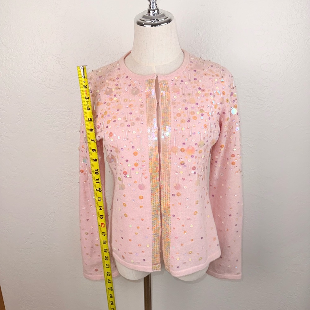 VINTAGE Keita Maruyama Sequin Beaded Angora Wool Cardigan Pink Lined Y2K Japan S